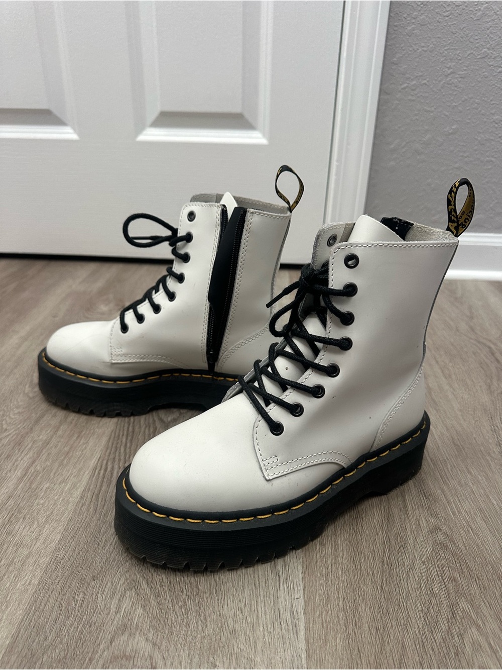 Dr. Martens White Leather Platform Lace-Up Boots